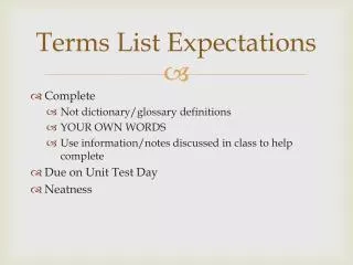 Terms List Expectations