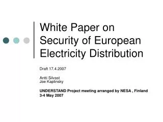 White Paper on Security of European Electricity Distribution