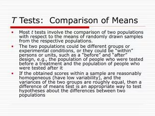 T Tests: Comparison of Means