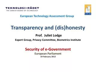 Security of e-Government European Parliament 19 February 2013