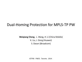 Dual-Homing Protection for MPLS-TP PW