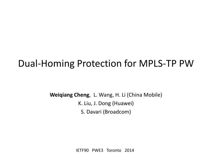 dual homing protection for mpls tp pw