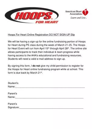 Hoops For Heart Online Registration DO NOT SIGN-UP Slip