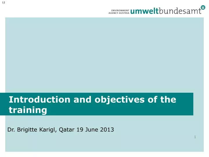 introduction and objectives of the training