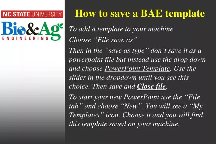 how to save a bae template