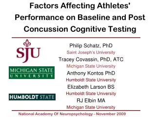 Factors Affecting Athletes' Performance on Baseline and Post Concussion Cognitive Testing