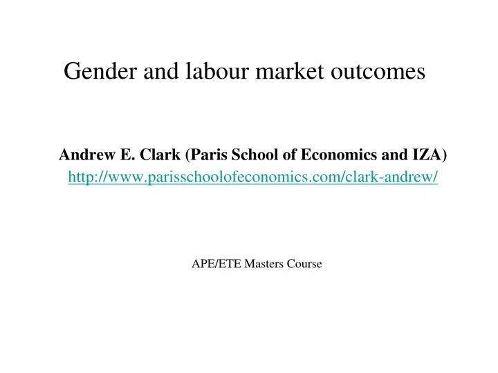 gender and labour market outcomes