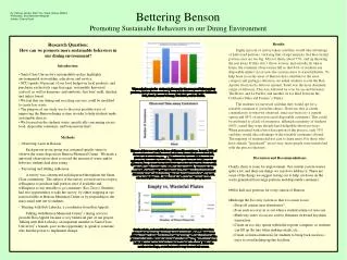 Bettering Benson Promoting Sustainable Behaviors in our Dining Environment