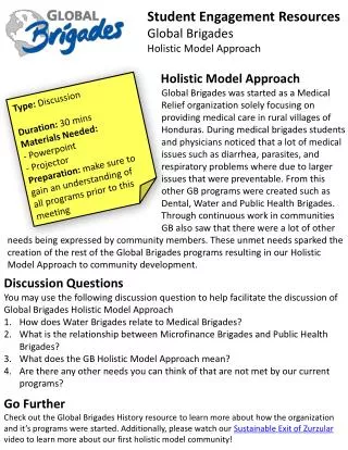 Student Engagement Resources Global Brigades Holistic Model Approach