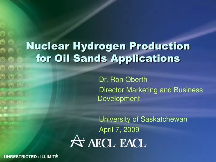 nuclear hydrogen production for oil sands applications