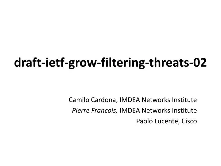 draft ietf grow filtering threats 02