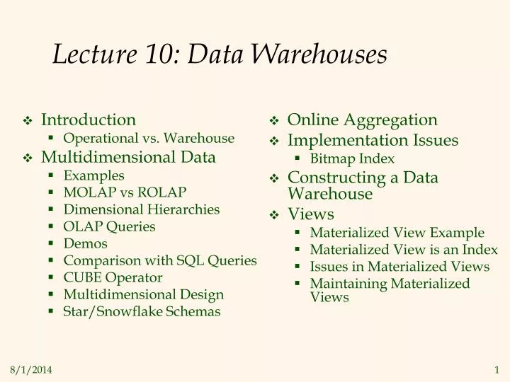 lecture 10 data warehouses