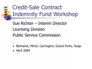 Credit-Sale Contract Indemnity Fund Workshop