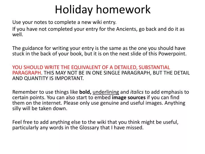 holiday homework guidelines