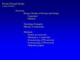 Persons Through Groups 2-mode networks