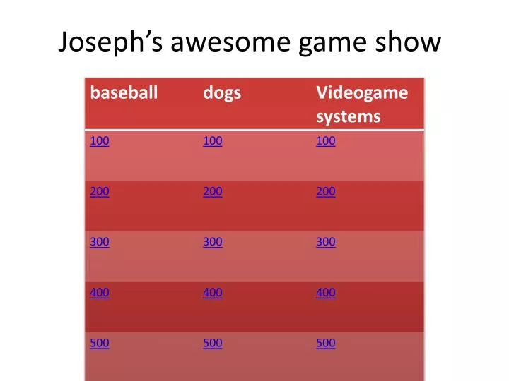 j oseph s awesome game show