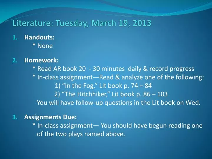 literature tuesday march 19 2013