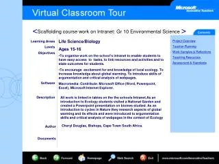 Learning Areas Levels Objectives Software Description