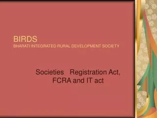 BIRDS BHARATI INTEGRATED RURAL DEVELOPMENT SOCIETY