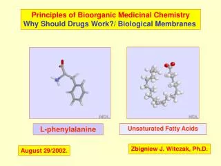 Principles of Bioorganic Medicinal Chemistry Why Should Drugs Work?/ Biological Membranes