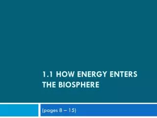 1.1 How Energy Enters the Biosphere