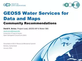 GEOSS Water Services for Data and Maps Community Recommendations