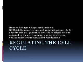 Regulating the cell cycle