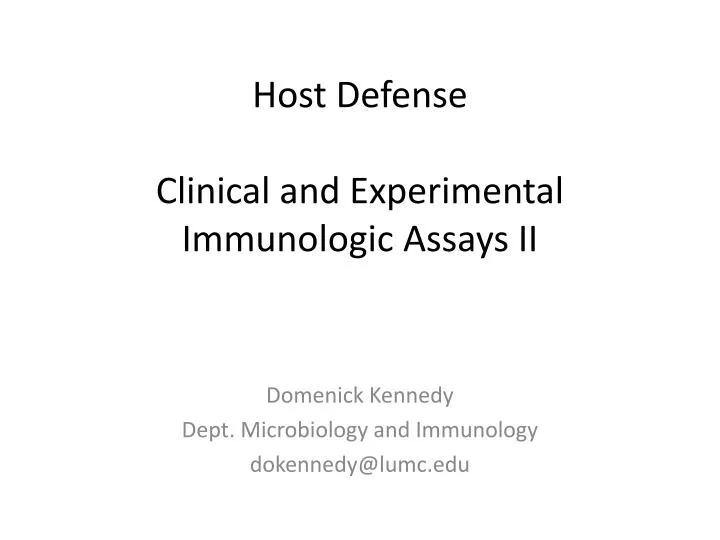 host defense clinical and experimental immunologic assays ii