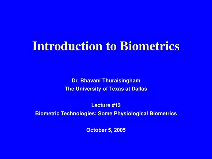 introduction to biometrics