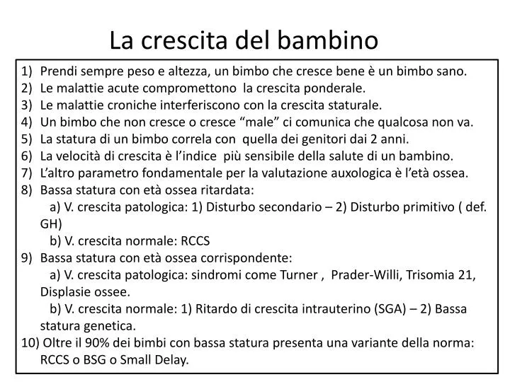 la crescita del bambino