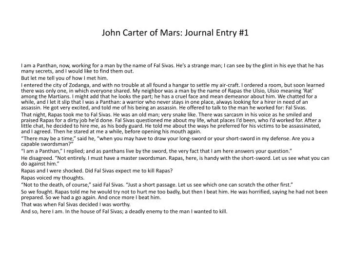 john carter of mars journal entry 1