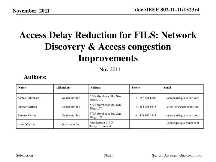 access delay reduction for fils network discovery access congestion improvements