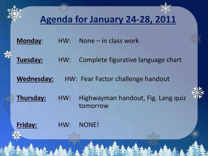 agenda for january 24 28 2011