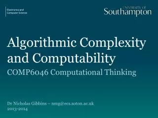 Algorithmic Complexity and Computability