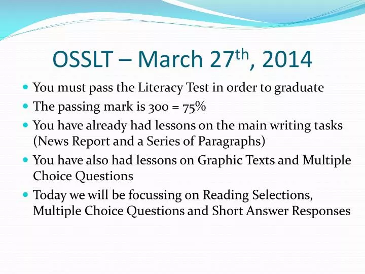 osslt march 27 th 2014