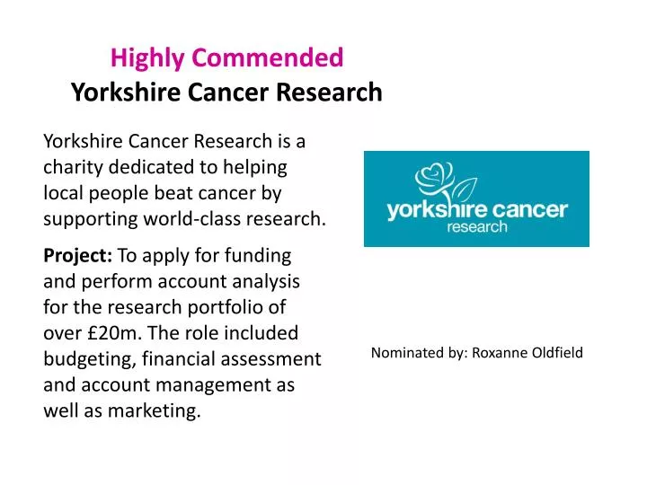highly commended yorkshire cancer research