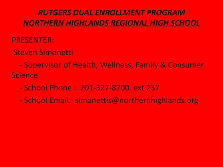 rutgers dual enrollment program northern highlands regional high school