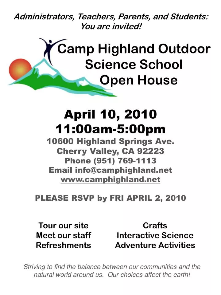 camp highland outdoor science school open house