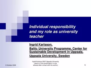 Individual responsibility and my role as university teacher