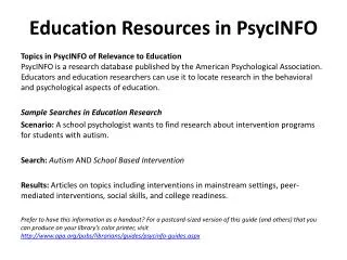 Education Resources in PsycINFO
