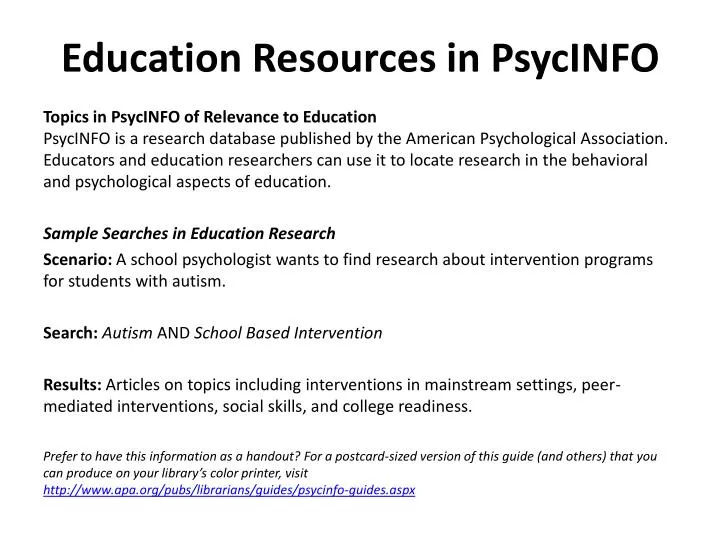 education resources in psycinfo