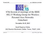 87th Session of meetings of the IEEE 802.15 Working Group for Wireless Personal Area Networks