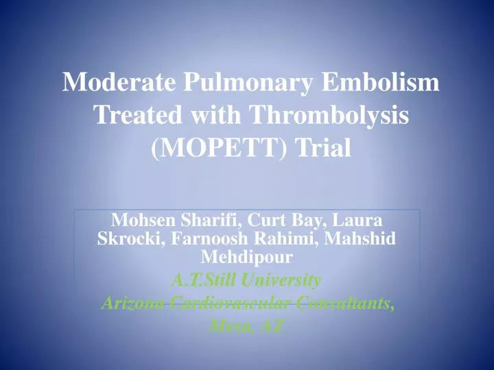 moderate pulmonary embolism treated with thrombolysis mopett trial