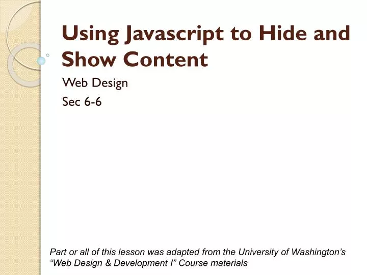 using javascript to hide and show content