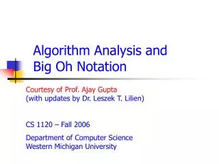 Algorithm Analysis and Big Oh Notation