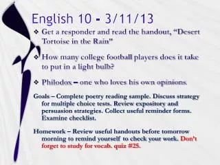 English 10 - 3/11/13
