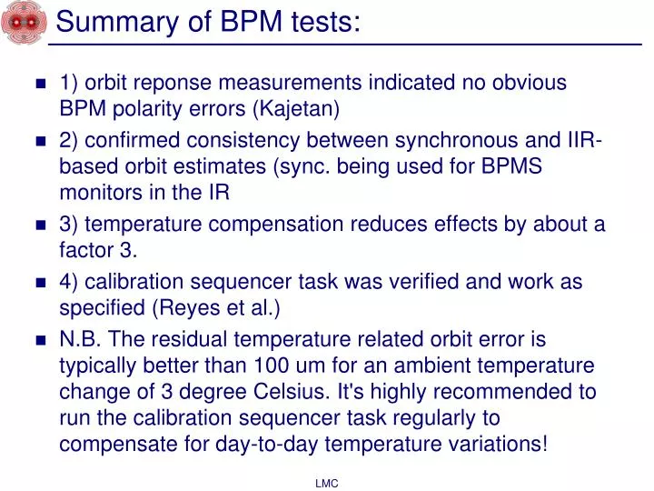 summary of bpm tests