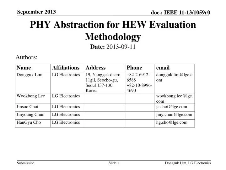 phy abstraction for hew evaluation methodology