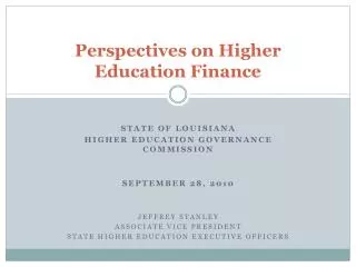 Perspectives on Higher Education Finance