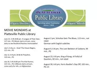 MOVIE MONDAYS at Platteville Public Library June 21, 5:45-8:00 pm -A League of Their Own,